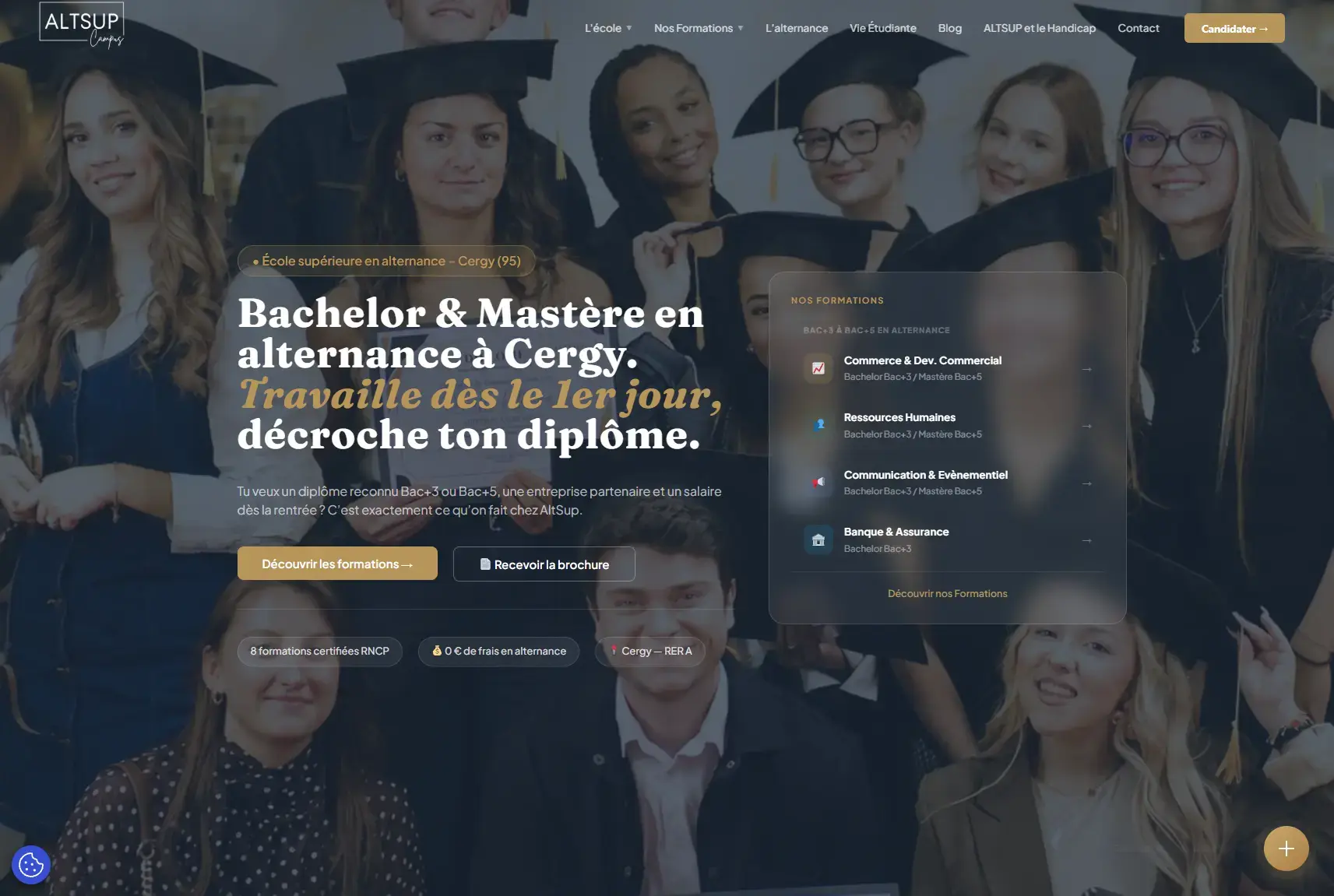 Aperçu du site de l'école supérieure en alternance AltSup Cergy
